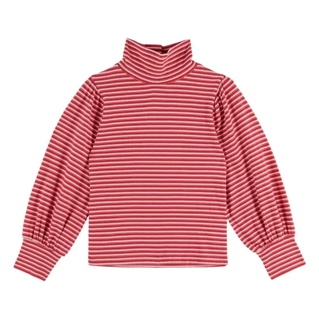 Organic cotton striped turtleneck | Red