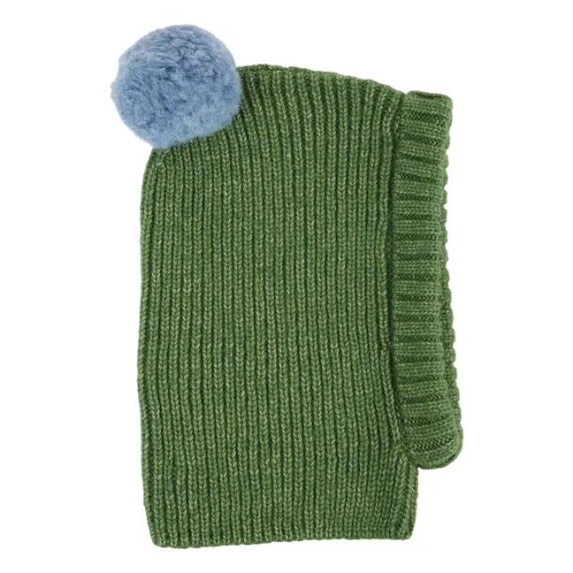 Cagoule Pompon Laine Mérinos | Olive