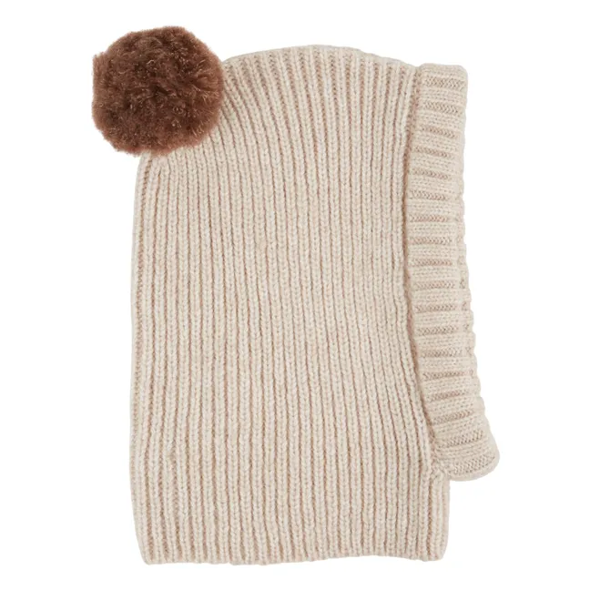 Cagoule Pompon Laine Mérinos | Ecru
