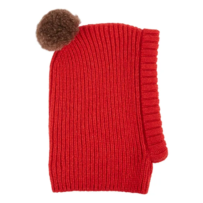 Cagoule Pompon Laine Mérinos | Rouge