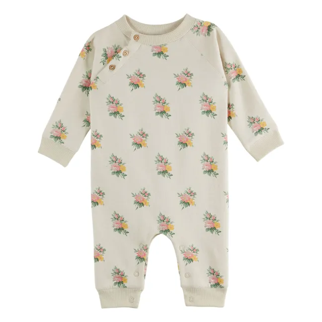 Combinaison Fleurs Molleton Coton Bio | Ecru
