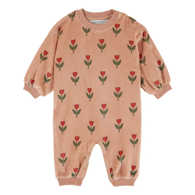 Combinaison Tulipes Velours Coton Bio | Rose
