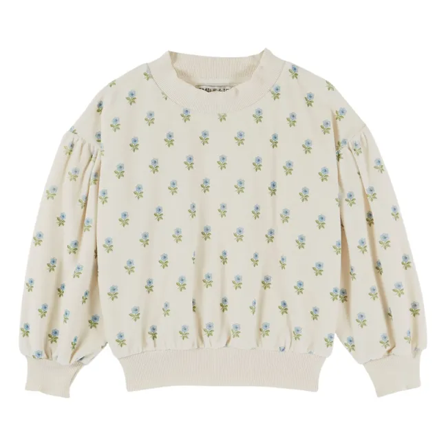 Sweat Fleuri Velours Coton Bio | Ecru