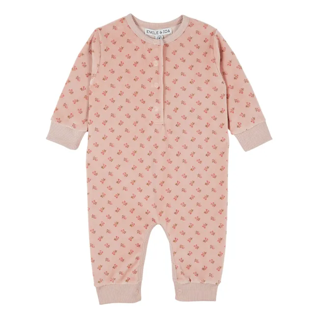 Combinaison Fleurie Molleton Coton Bio | Rose