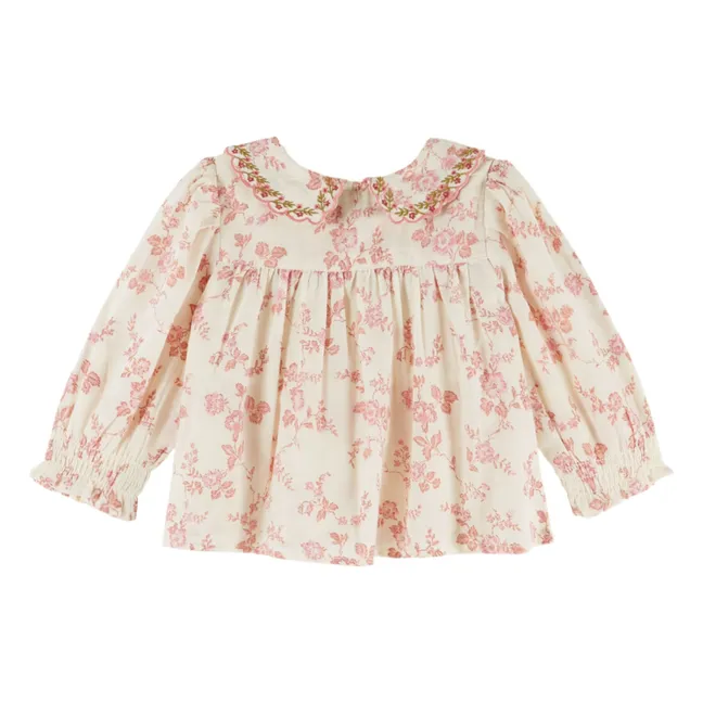 Blouse Smockée Fleurie Coton Bio | Ecru