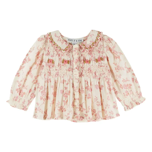 Blouse Smockée Fleurie Coton Bio | Ecru