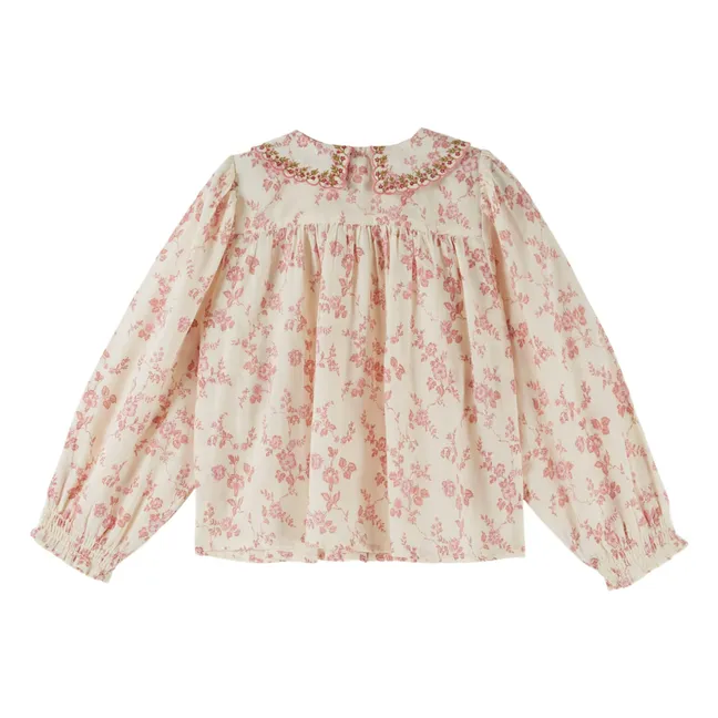 Blouse Smockée Fleurie Coton Bio | Ecru