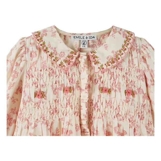 Blouse Smockée Fleurie Coton Bio | Ecru