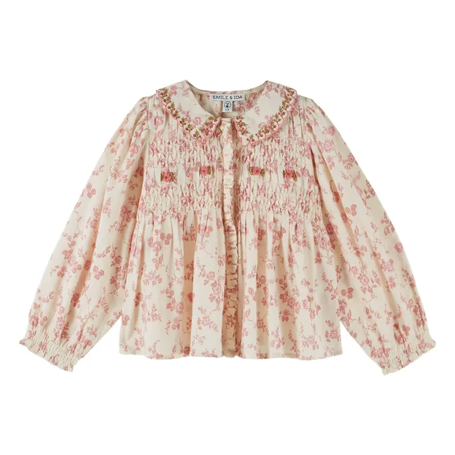 Blouse Smockée Fleurie Coton Bio | Ecru