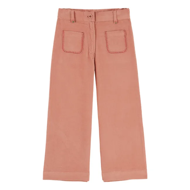 Pantalon Brodé Velours | Rose