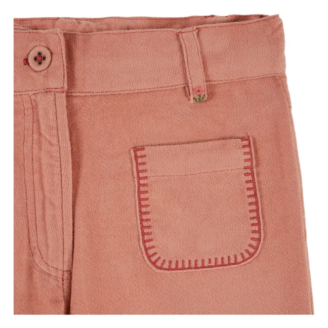 Pantalon Brodé Velours | Rose