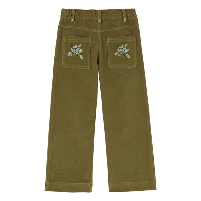 Pantalon Brodé Velours | Kaki