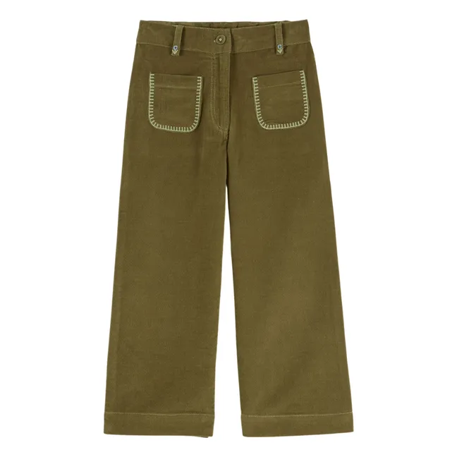 Pantalon Brodé Velours | Kaki
