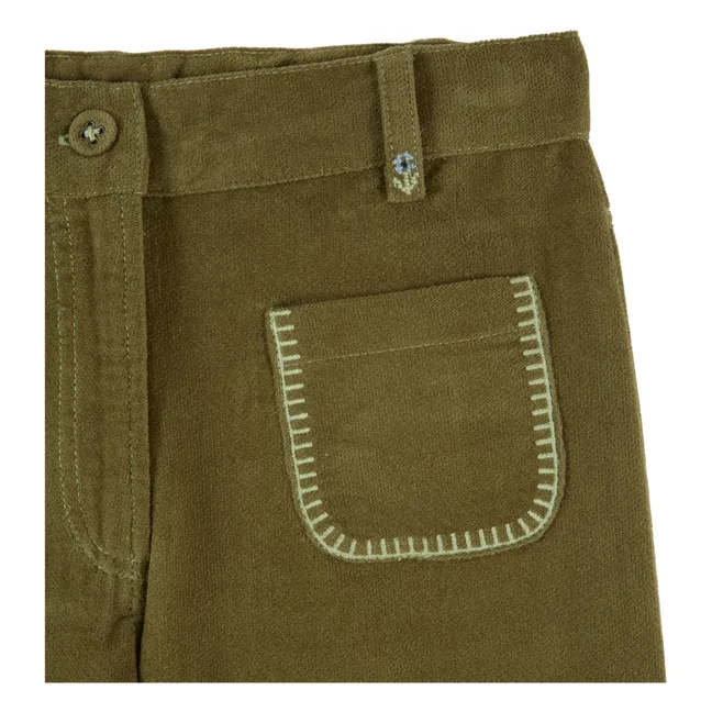 Pantalon Brodé Velours | Kaki