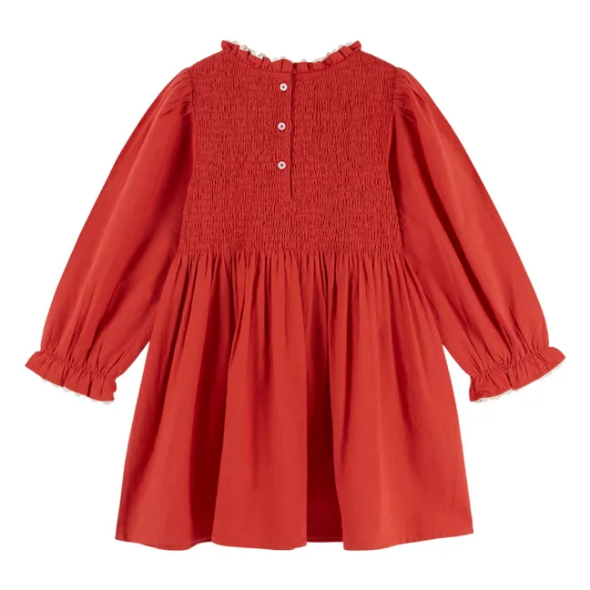 Robe Smockée Brodée | Rouge