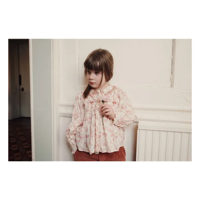 Blouse Smockée Fleurie Coton Bio | Ecru