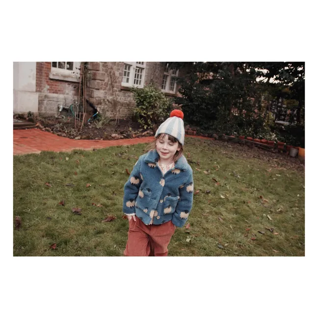 Striped Pompon Beanie Merino Wool | Blue