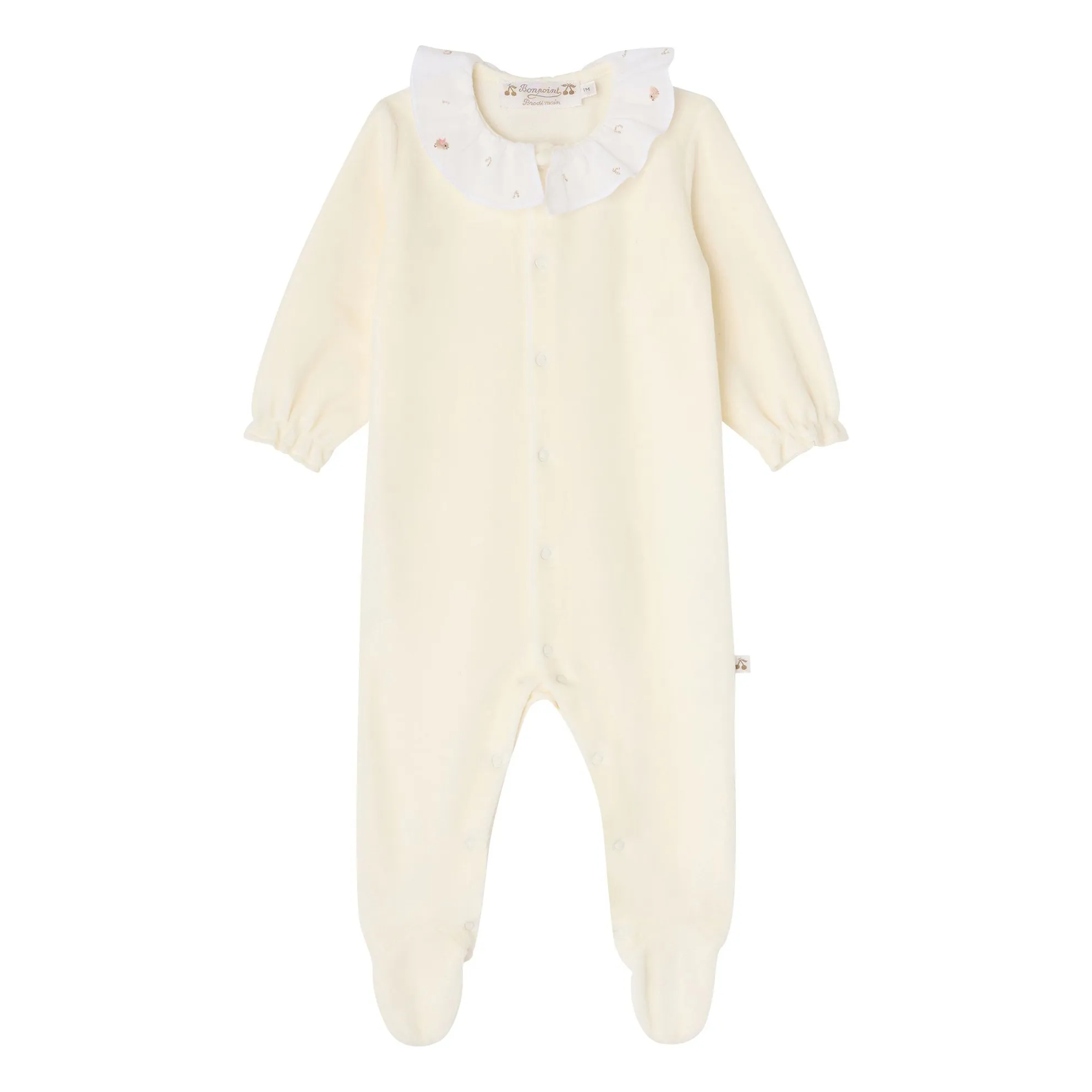 Bonpoint Cream Lintina Organic Cotton Ruffled-Neck Pyjamas