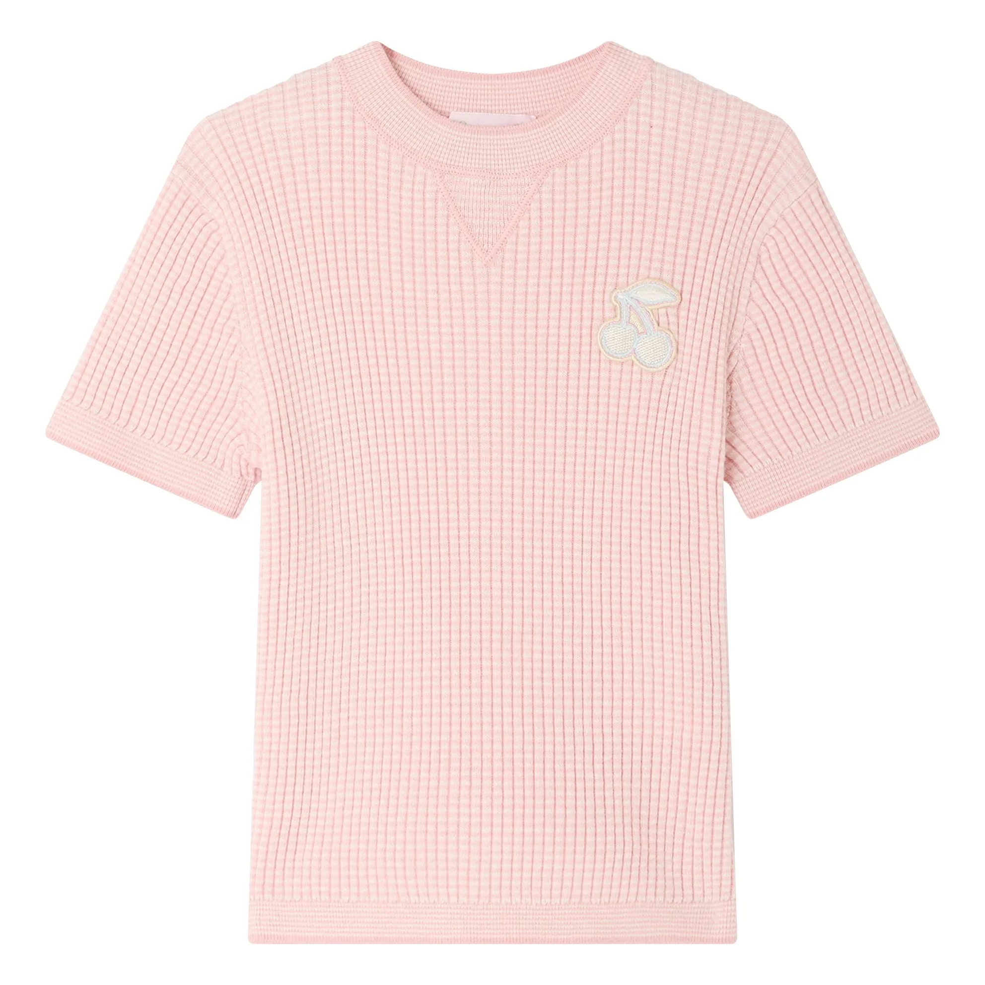 Bonpoint Girls Pink Melie Organic Cotton Short Sleeve Sweater