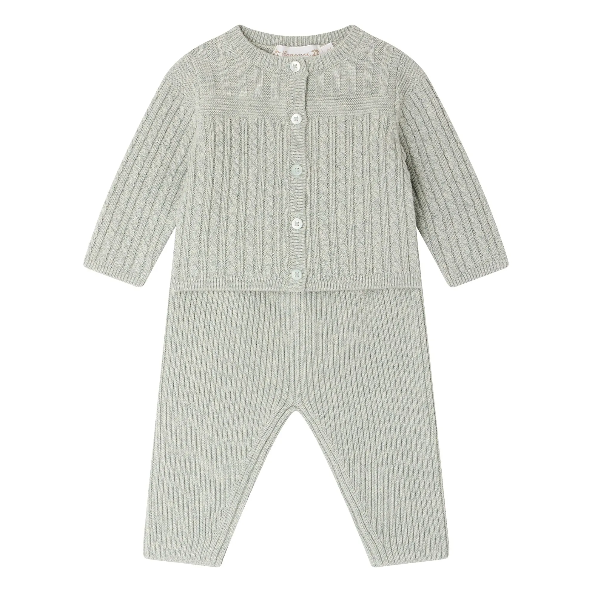 Bonpoint Grey Lavinon Wool Cardigan And Pants Set