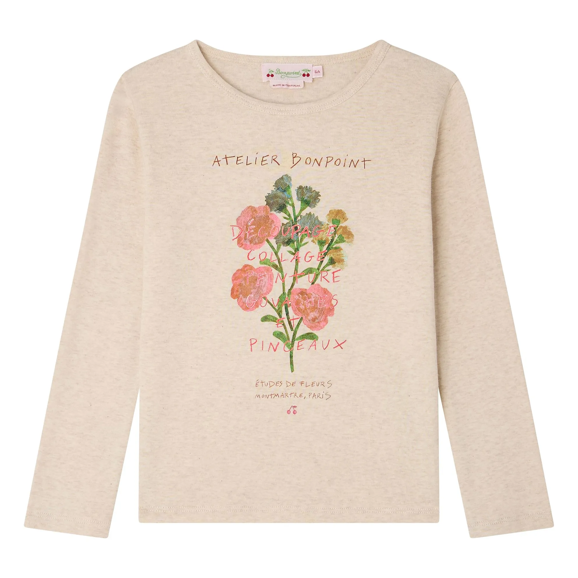 Bonpoint Girls Heather Beige Tidjiane Bouquet Of Flowers Organic Cotton T-Shirt