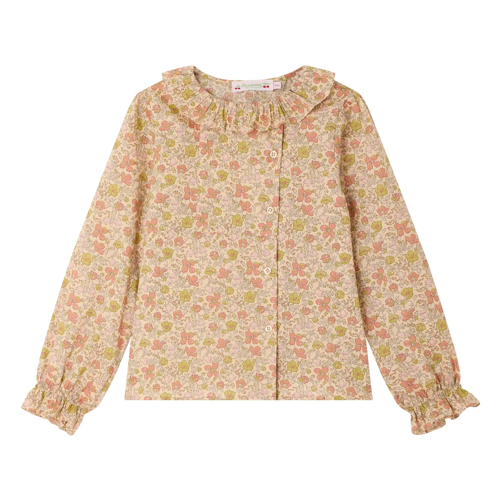 Bonpoint Girls Ecru Melusina Fleurie Organic Cotton Blouse