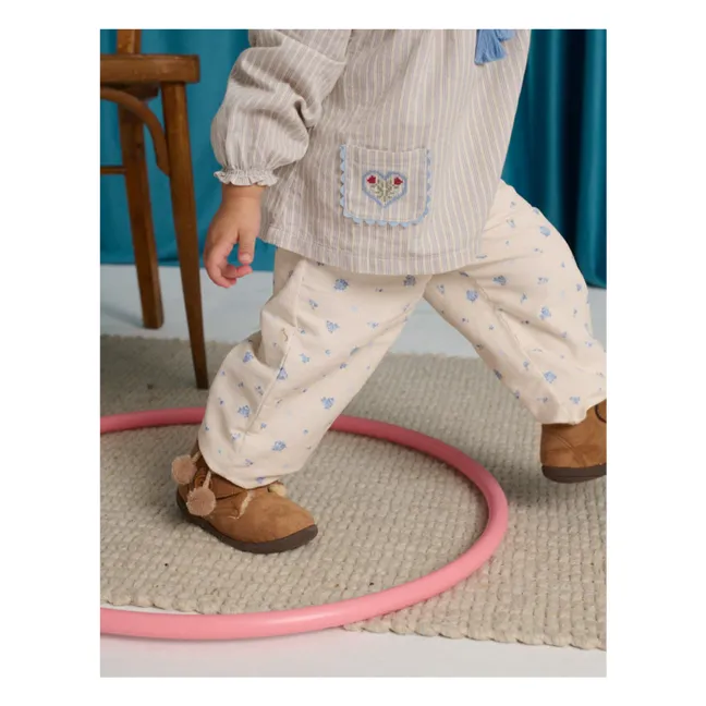 Pantalon Côtelé Precious Fleuri | Ecru