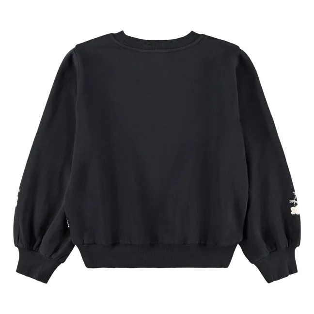 Maribel Organic Cotton Flower Sweater | Black