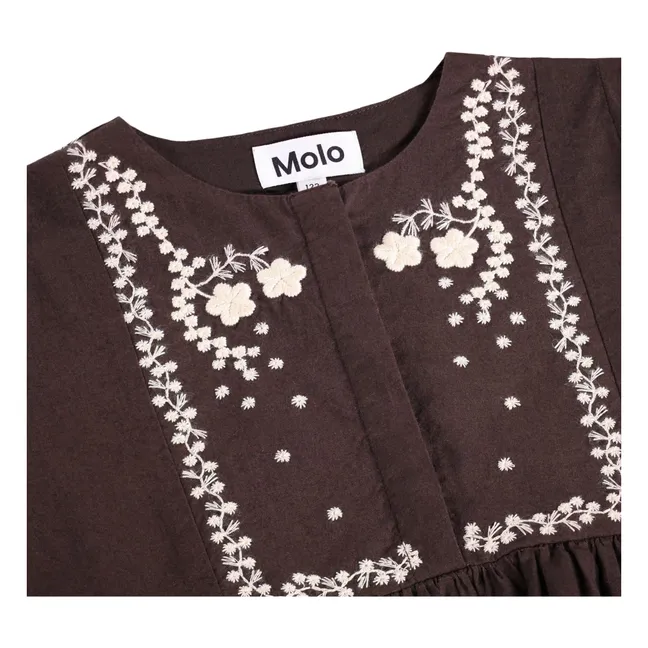 Blouse Brodée Rhonda Coton Bio | Marron