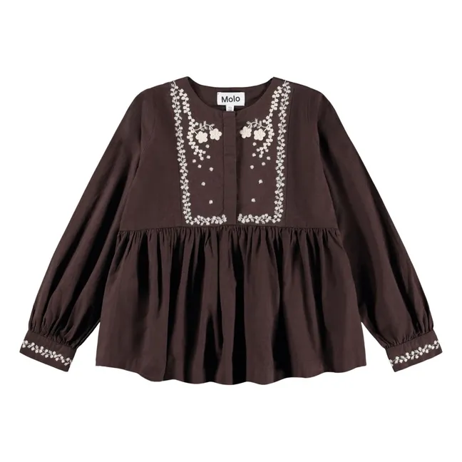 Rhonda embroidered blouse Organic cotton | Brown