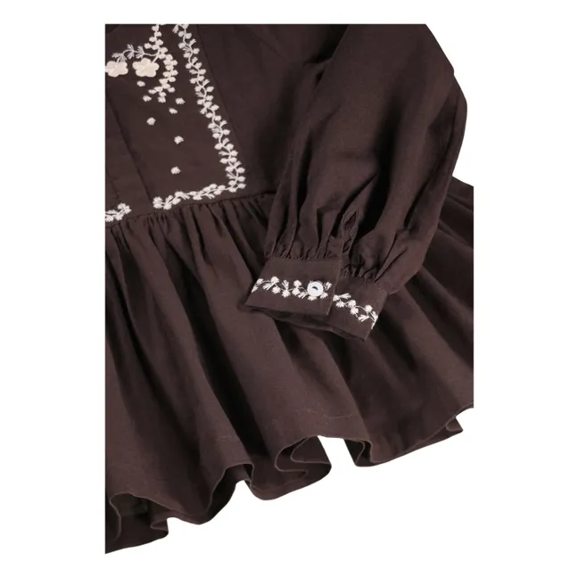 Blouse Brodée Rhonda Coton Bio | Marron
