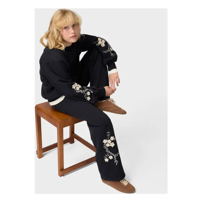 Maribel Organic Cotton Flower Sweater | Black