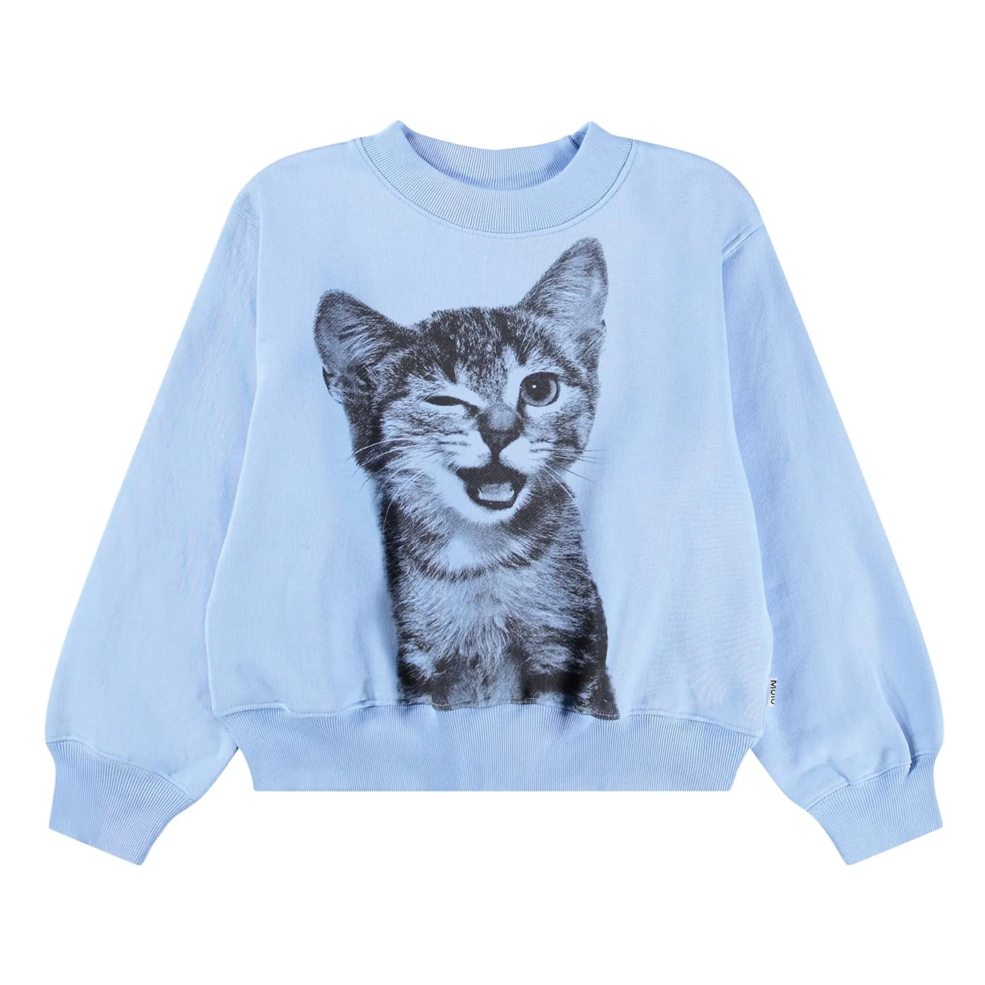 Molo Light Blue Marge Cat Organic Cotton Sweater