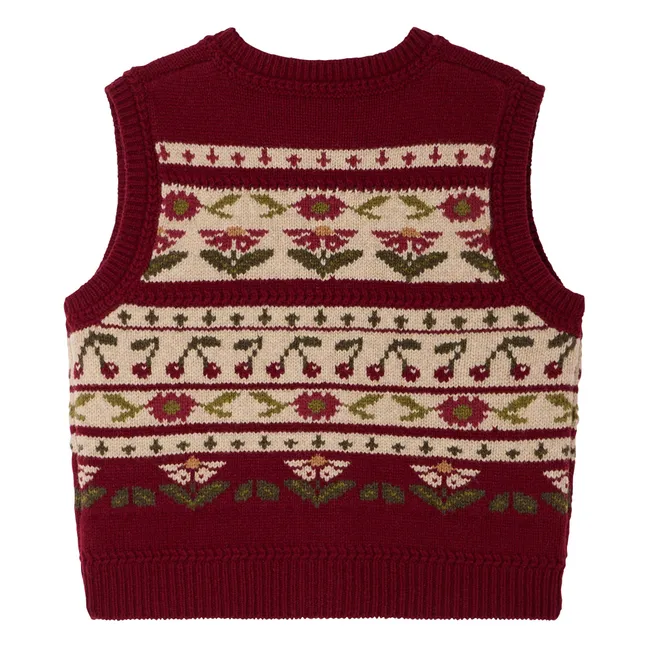 Meriam Sleeveless Cardigan Wool Flowers | Burgundy