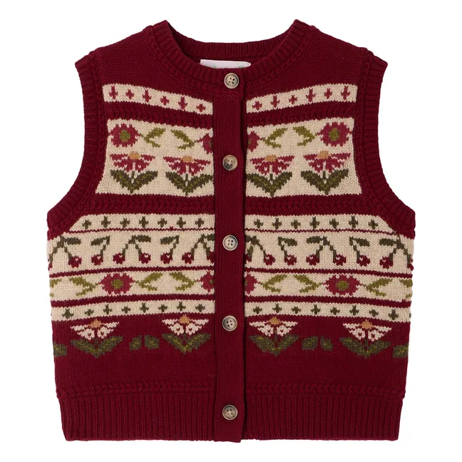 Cardigan Sans Manches Meriam Fleurs Laine | Bordeaux