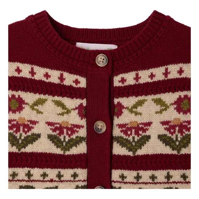 Meriam Sleeveless Cardigan Wool Flowers | Burgundy
