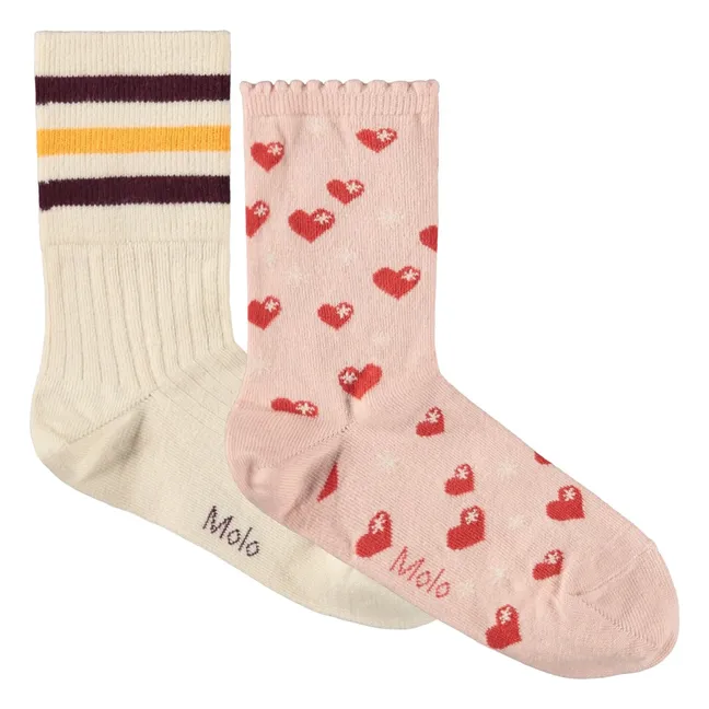 Lot de 2 Paires de Chaussettes Nomi Cœurs | Rose pâle