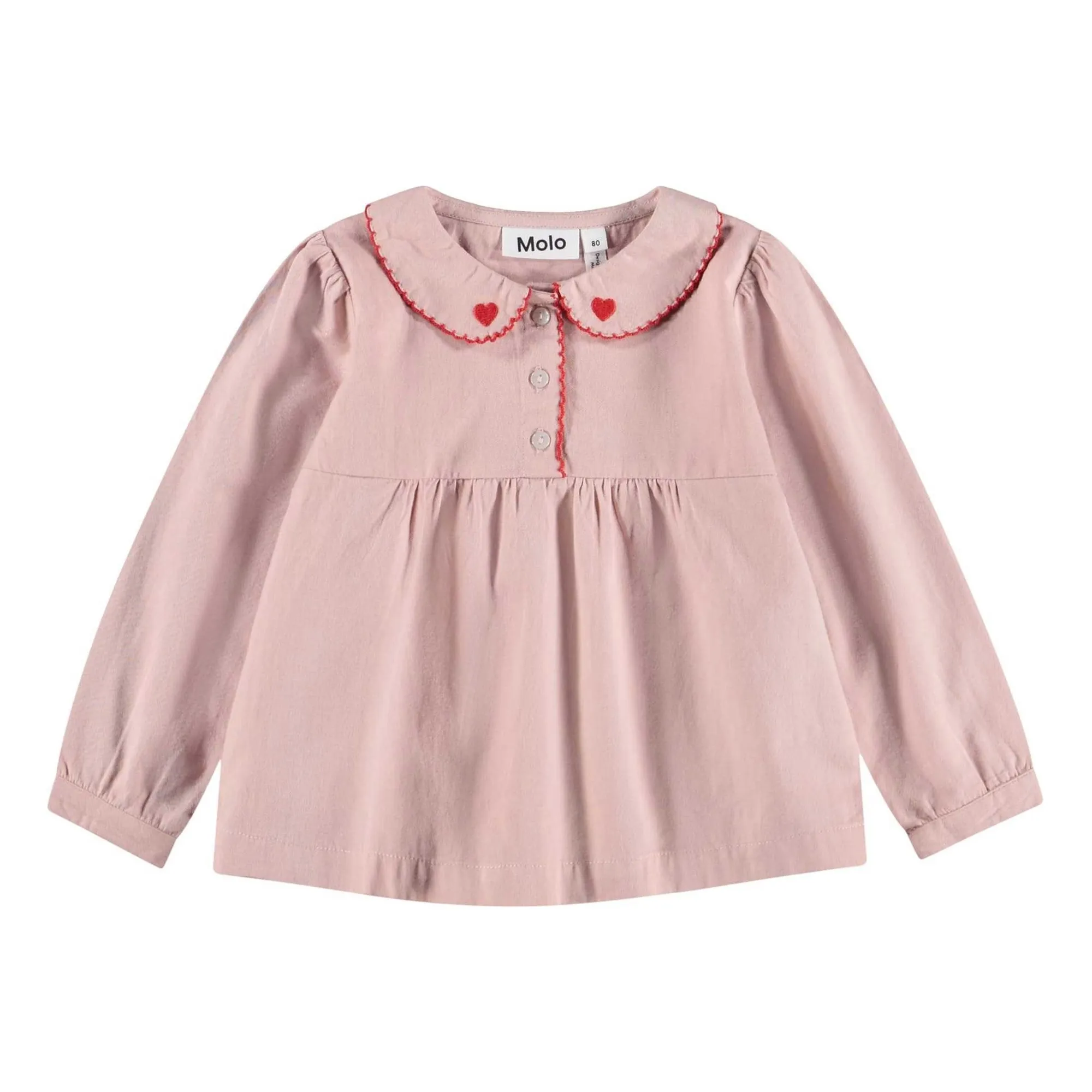 Molo Powder Pink Blouse Edie Collar Hearts Organic Cotton