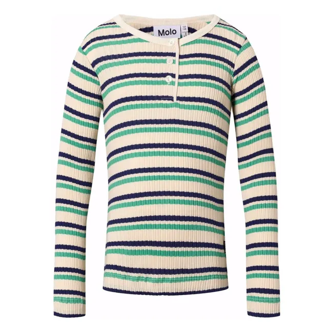 Camiseta de algodón orgánico a rayas Ruby | Crema