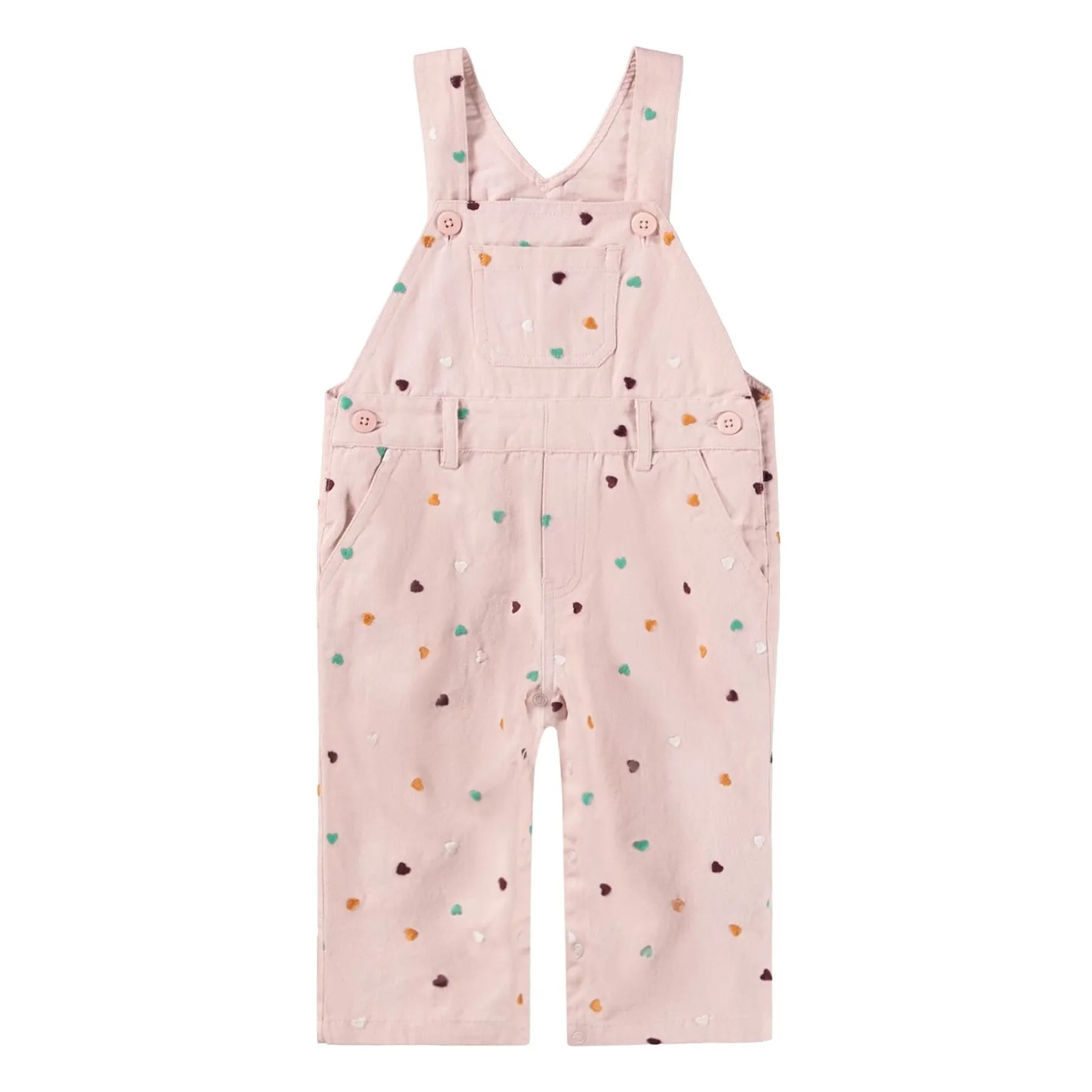 Molo Powder Pink Sora Organic Cotton Hearts Overalls