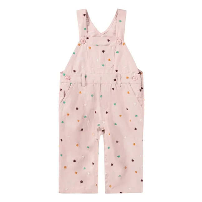 Salopette Sora Cœurs Coton Bio | Rose poudré