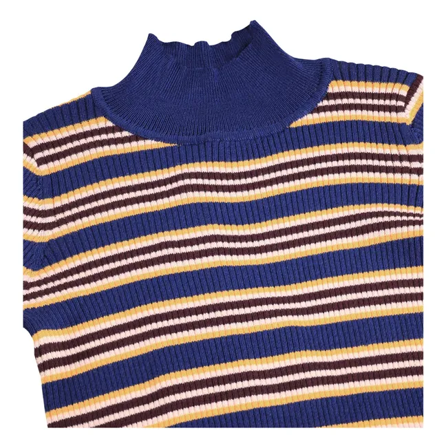 Col Roulé Ginevra Rayé Coton Bio | Bleu marine