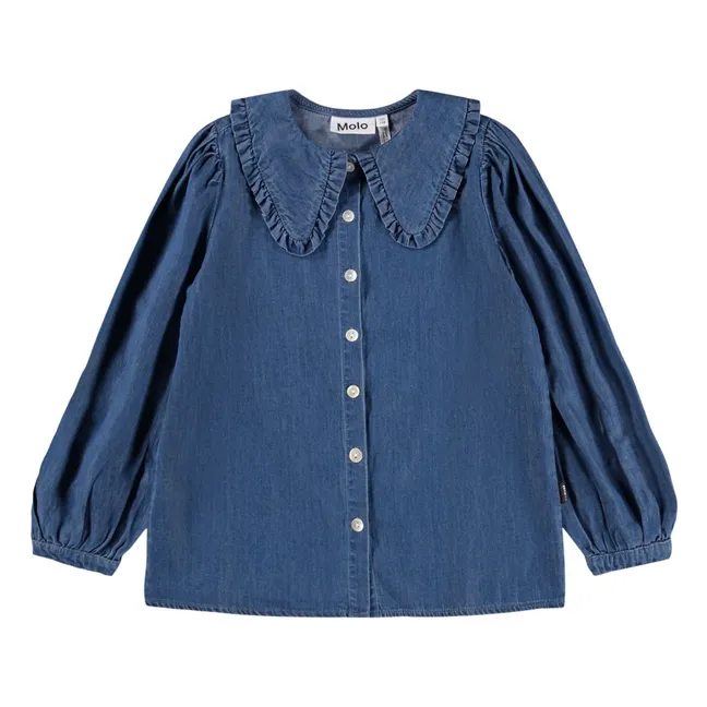 Blouse Col Claudine Robbin Denim Coton Bio | Bleu