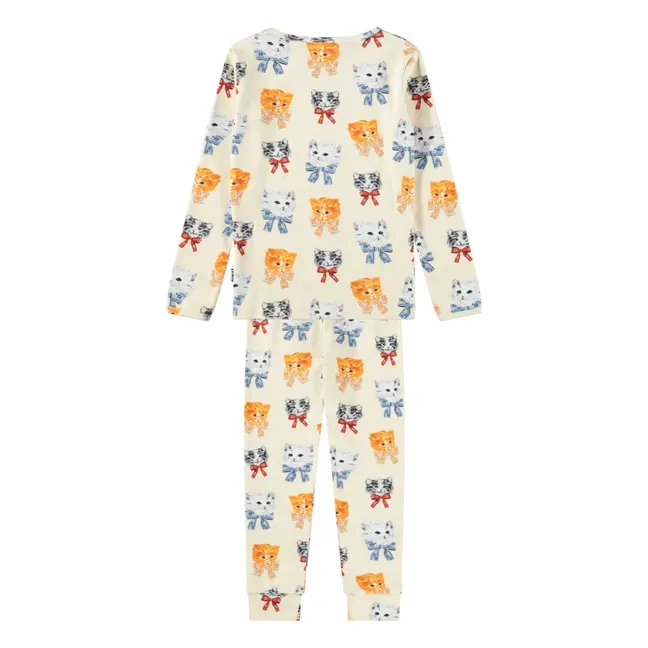 Pyjama Lue Katzen Bio-Baumwolle | Elfenbeinfarben