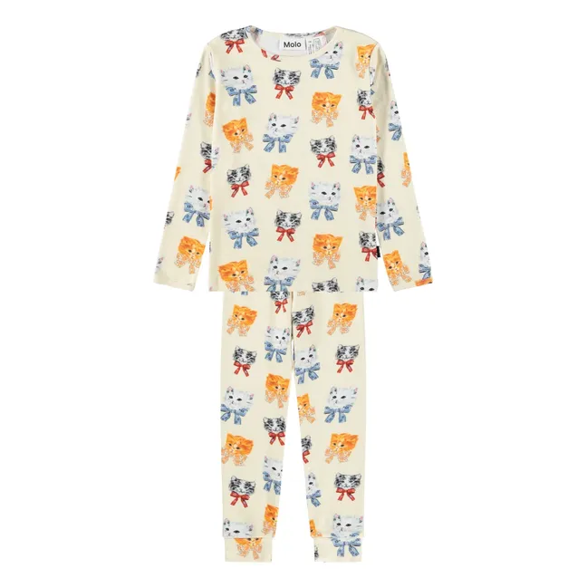 Pyjama Lue Chats Coton Bio | Blanc - Ivoire