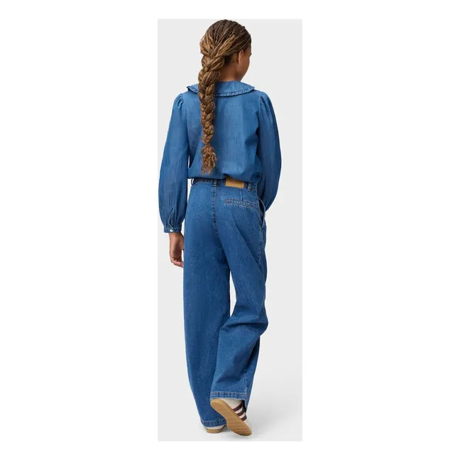 Bluse mit Claudine-Ausschnitt Robbin Denim Bio-Baumwolle | Blau