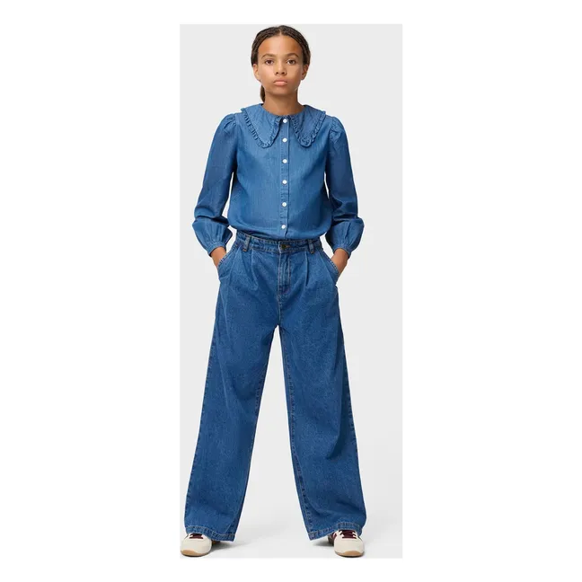 Bluse mit Claudine-Ausschnitt Robbin Denim Bio-Baumwolle | Blau