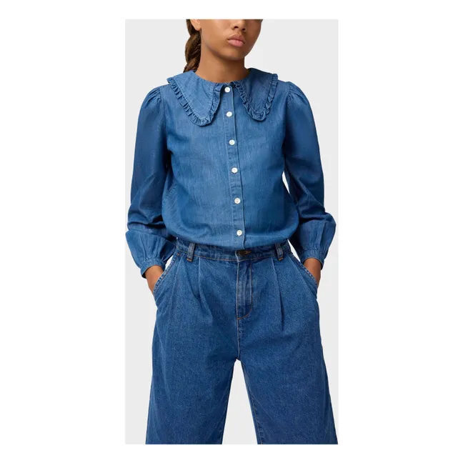 Bluse mit Claudine-Ausschnitt Robbin Denim Bio-Baumwolle | Blau