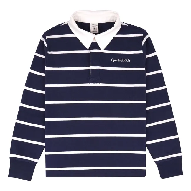 Polo Rugby Serif Logo Rayé | Bleu marine