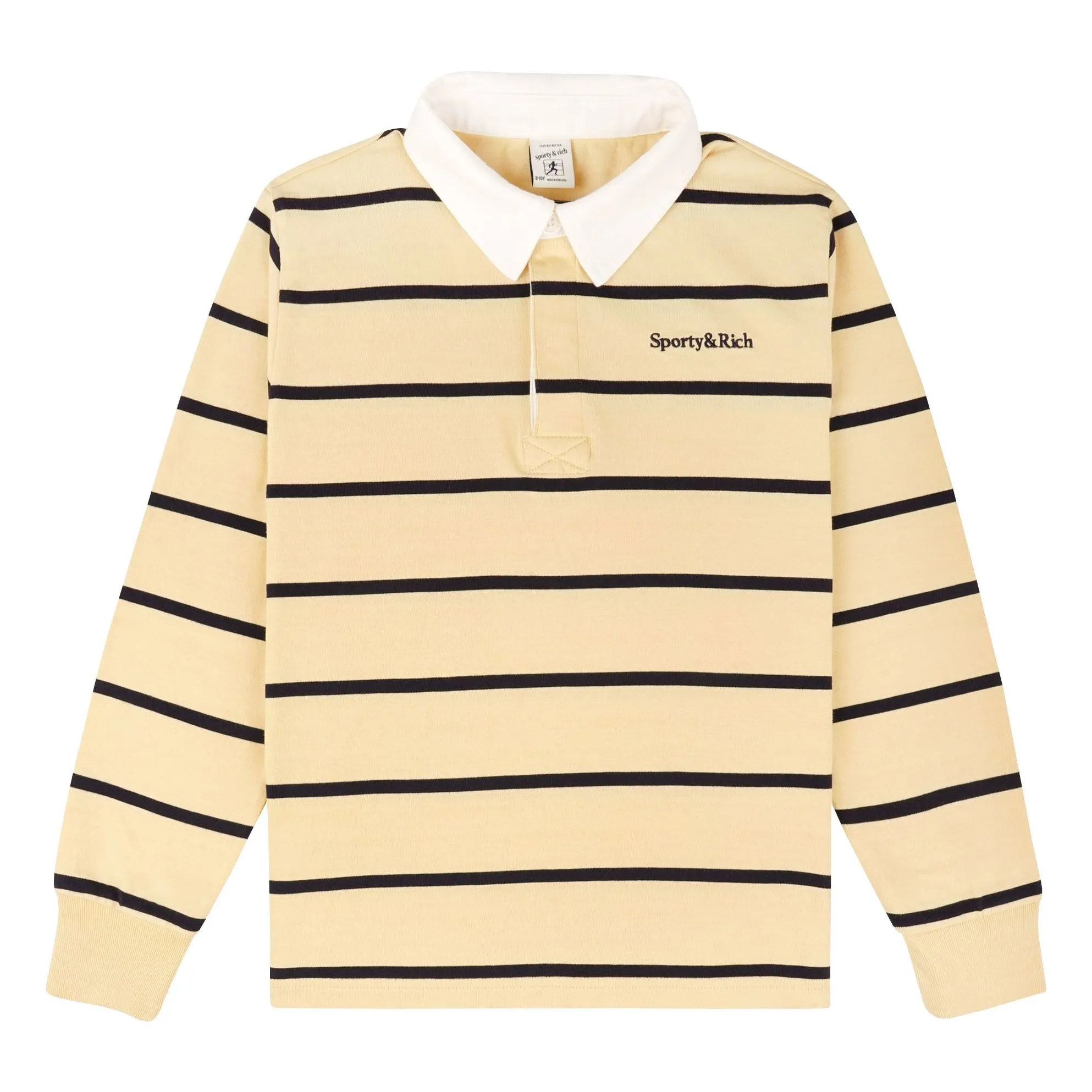 Sporty & Rich Pale Yellow Rugby Polo Serif Logo Stripe